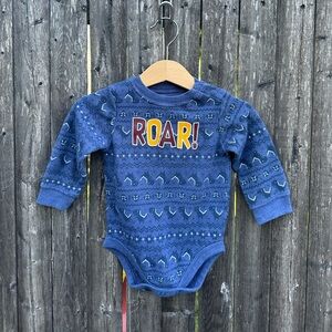 Garanimals Roar! Dinosaur Thermal Long Sleeve Bodysuit in Navy Blue - Size 12M